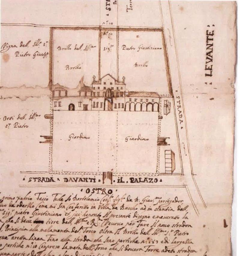 Disegno della Villa Giustignani del 1° ottobre 1639, autore Bartolomeo Cortellotto (Venezia, Museo Correr, archivio Giustignani. Grazie a L. Mingotto)